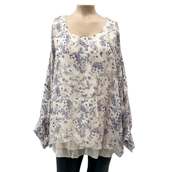 Sundance Silk Flowy Layered Hem Tunic Overlay Blouse Blue Floral Print Women S - Picture 1 of 11